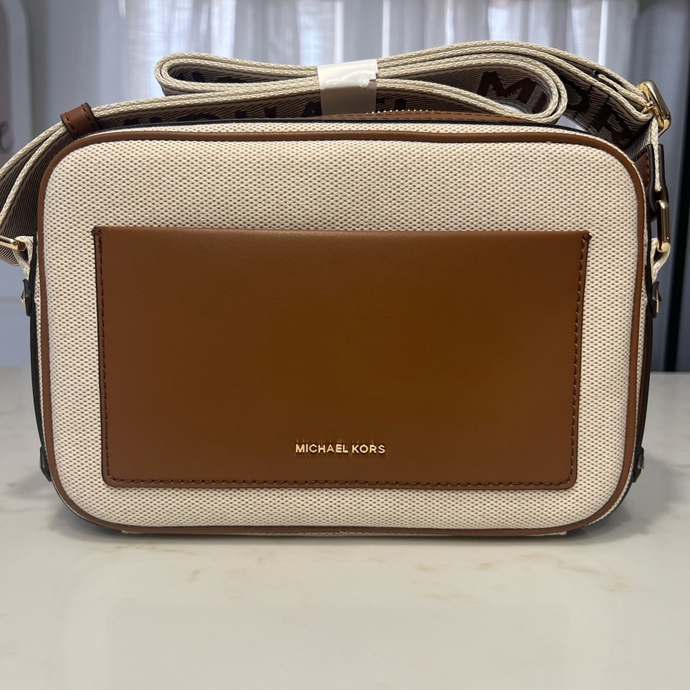 Michael Kors Maeve Large East West Tan and Cream Shoulder Bag